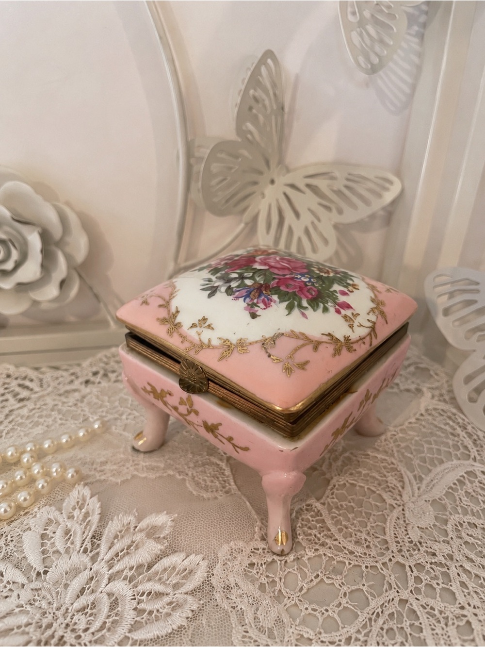 🫖🌸 Vintage Norleans Japan Floral Porcelain Trinket Box